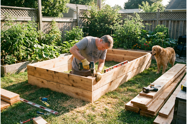 Bauanleitung für ein stabiles Hochbeet aus Lärchenholz im Garten