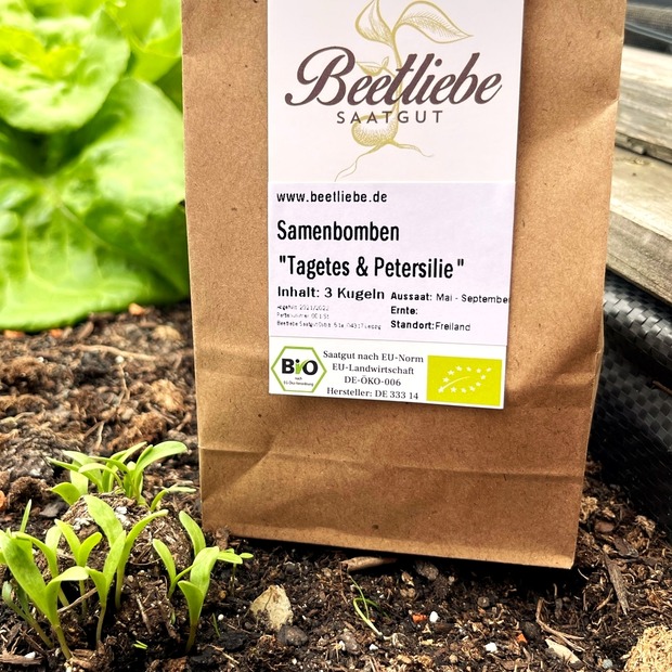 "Tagetes & Petersilie" Samenbomben mit Bio Saatgut